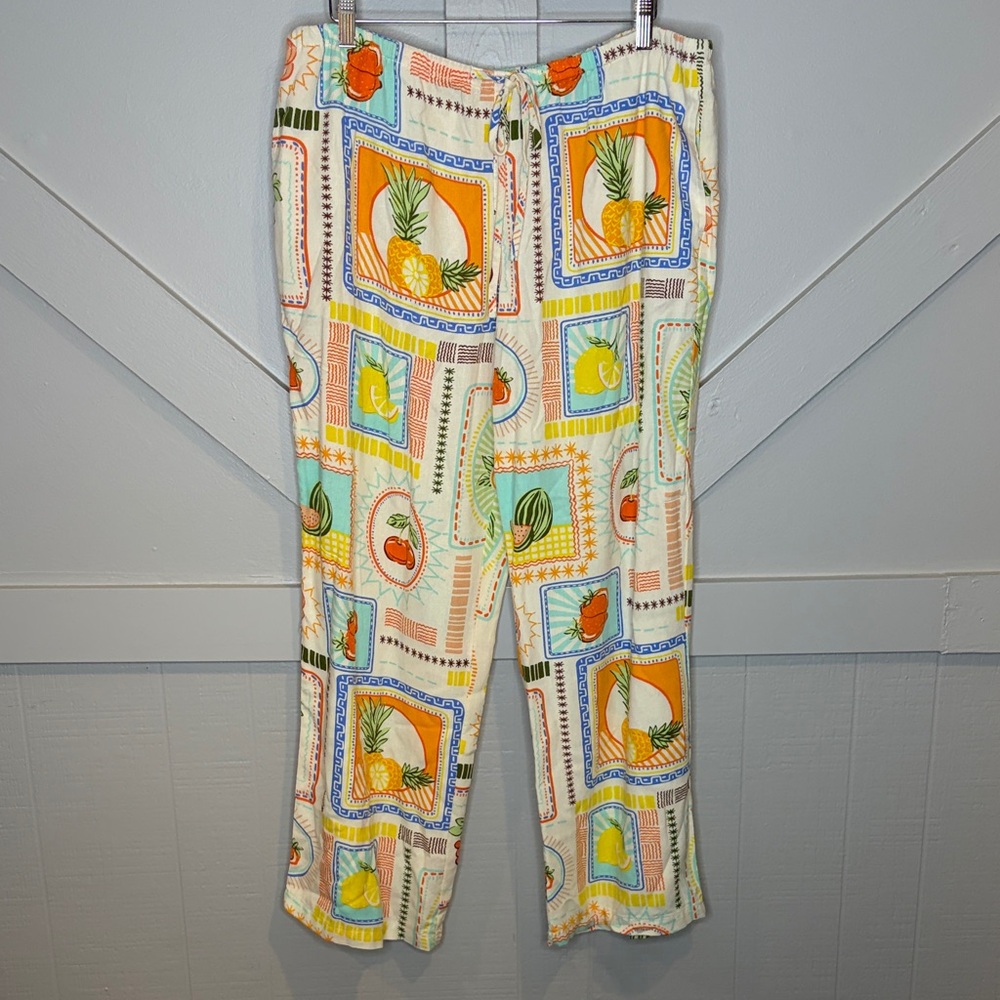 Sweet Hearts Los Angeles XL Linen Blend Colorful Fruit Print Top Vest Pant Set - Picture 10 of 16